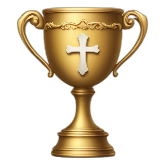 royal empty Christian cup for the winner with a cross on royal background sticker