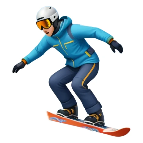 An icon showing a snowboarder performing an exciting jump on a snow-covered slope. The background features towering mountains, snow-covered trees, and a bright, clear sky. Transparent background highlights the speed, agility, and thrill of snowboarding. sticker