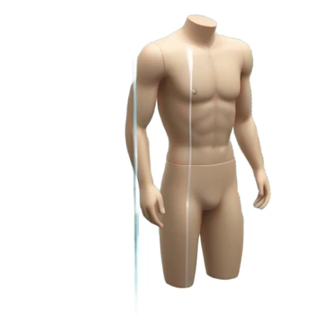 male mannequin abs cubes inside a glass cube on a stand isometric view sticker