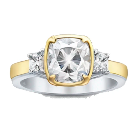One Cushion cut diamond ring with two tone white and yellow gold band  sticker