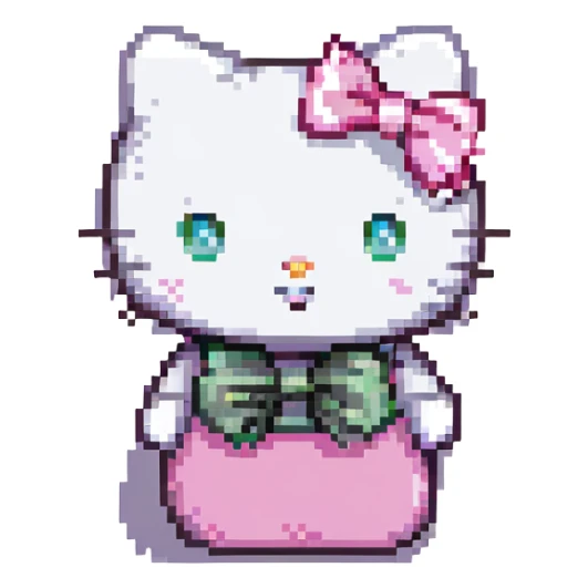 Hello Kitty pixel art, pink and white aesthetic, very girly, surprised emotion, Discord emoji pack sticker