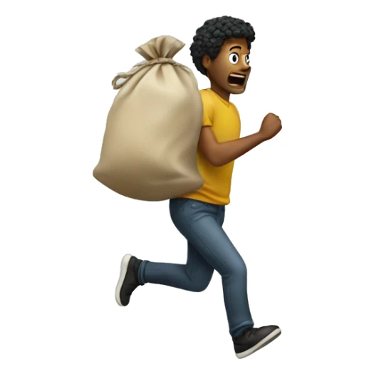 someone running away with a bag of money sticker