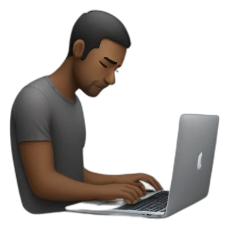 man working on his macbook laptop with his eyes looking down sticker