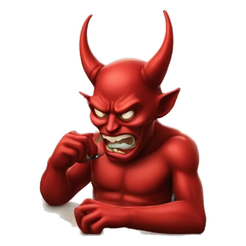 devil on the phone, writing on a laptop sticker