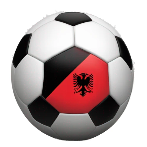 Albanian flag behind a soccer ball sticker
