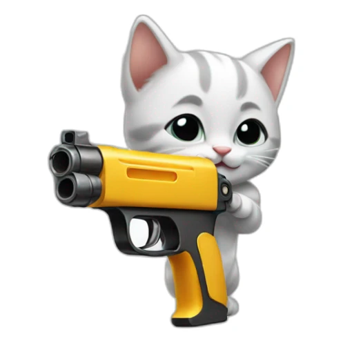 kitten pointing a waterpistol sticker
