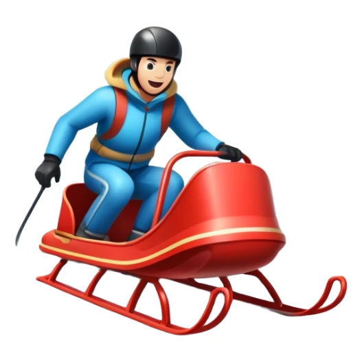 An icon featuring a sleek sled speeding down a snowy hill, with a snowy landscape and pine trees in the background. The motion lines and slight snow spray emphasize the thrill of the ride. Transparent background highlights the excitement and fun of sledding. sticker