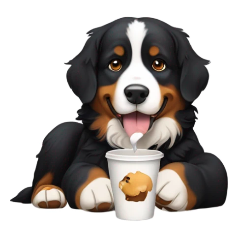 Bernese mountain dog eating a pup cup sticker