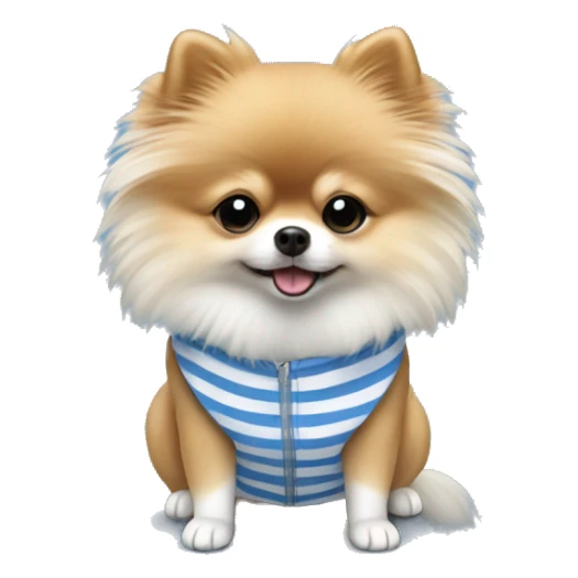 pomeranian dog with clothes on blue and white strips with less hair sticker