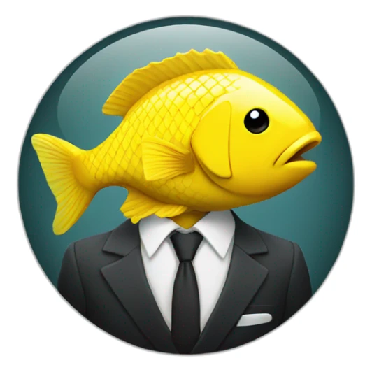 Yellow and serious fish wearing a suit sticker