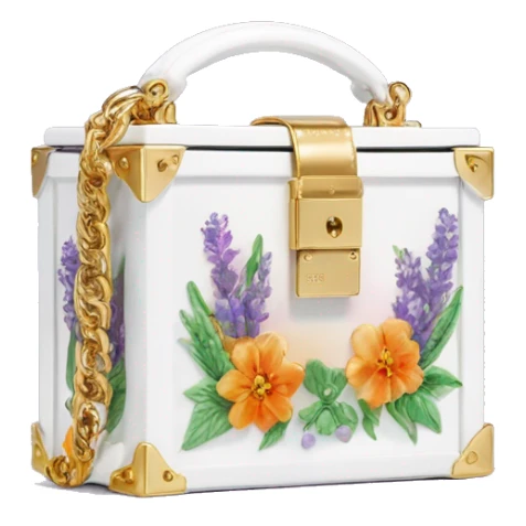 Dolce and Gabbana small white box bag with colourful lavender light blue light green orange pink red summer print and golden detais 2023 sticker