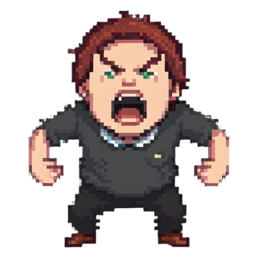 A person yelling angrily, representing a Yandex Market employee shouting at customers sticker