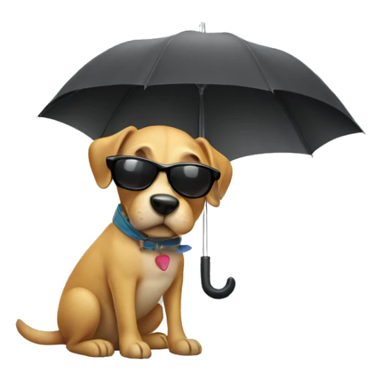 Dog wearing sunglasses, with an umbrella  sticker