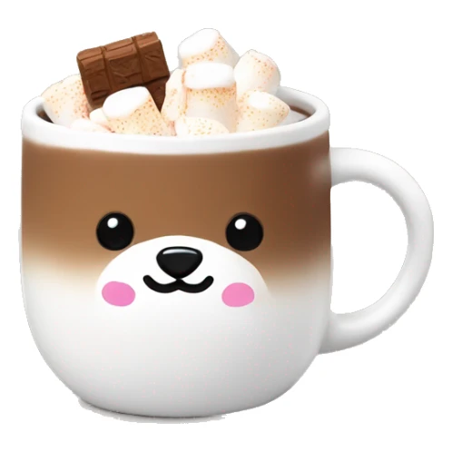 White mug with cute bear prints, hot choco with mallows on top sticker