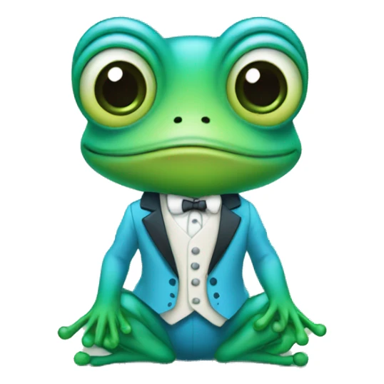 "baby blue cartoon frog in formal attire poses" sticker