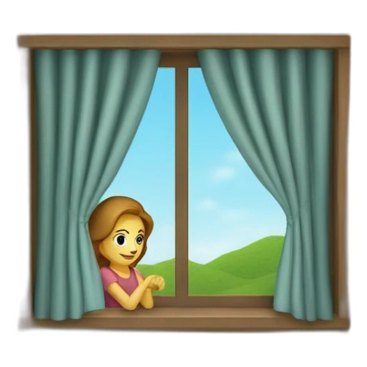 Mujer poniendo cortinas de tela en su ventana sticker