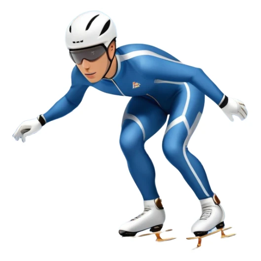 An icon showing a professional speed skater leaning into a turn on a polished ice track, dressed in a sleek suit and helmet. The scene includes a grand arena, snow-covered mountains in the distance, and a crisp blue sky. Transparent background highlights speed and precision. sticker