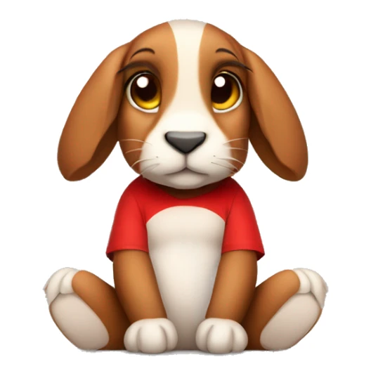 Cute brown floppy downward ears rabbit wearing red tshirt sitting  sticker