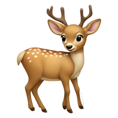 A deer with a blue bow eating food sticker