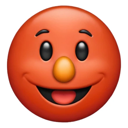 Minimalist Elmo emoji, apple style, round red face, wide smile, orange nose sticker