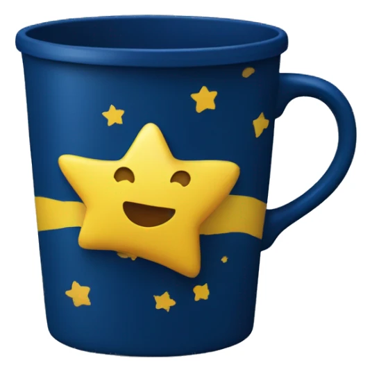 Dark blue Coffee cup with yellow stars and looks printed on it   sticker