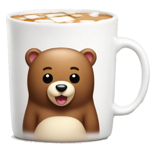 White mug with cute bear prints, hot choco with mallows on top sticker