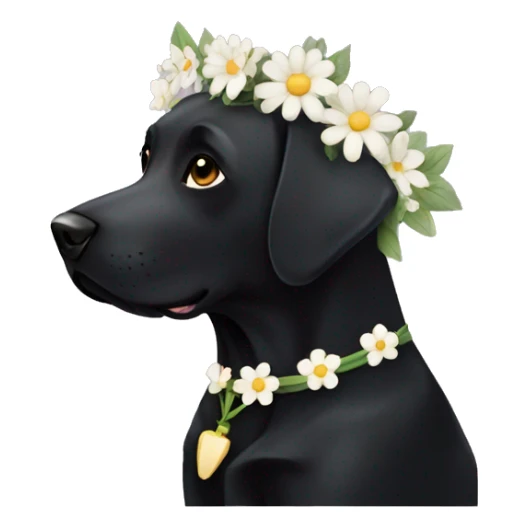 Black lab dog with white chest with flower crown sticker