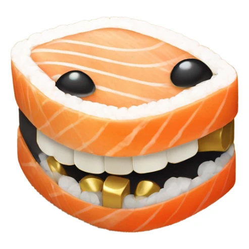 A piece of sushi smiling with gold teeth sticker