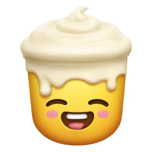 Smiling emoji with mayonnaise on top of it, blushing satisfied  sticker