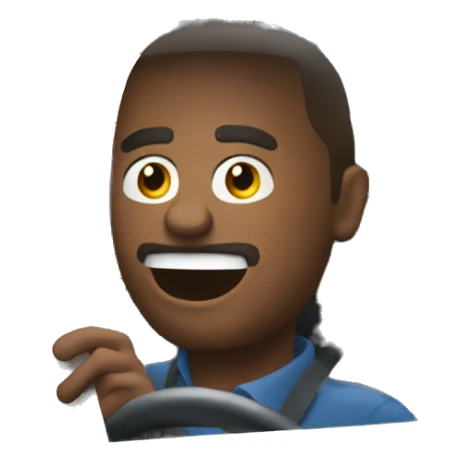 Man driving a car looking at a phone sticker