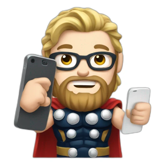 Muscular Nerdy Thor Holding A Phone sticker