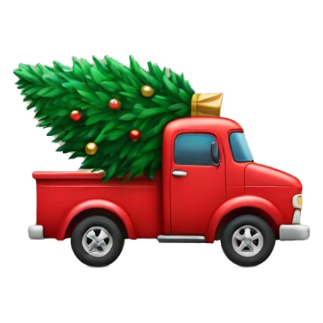 Red truck with a Christmas tree in the back sticker