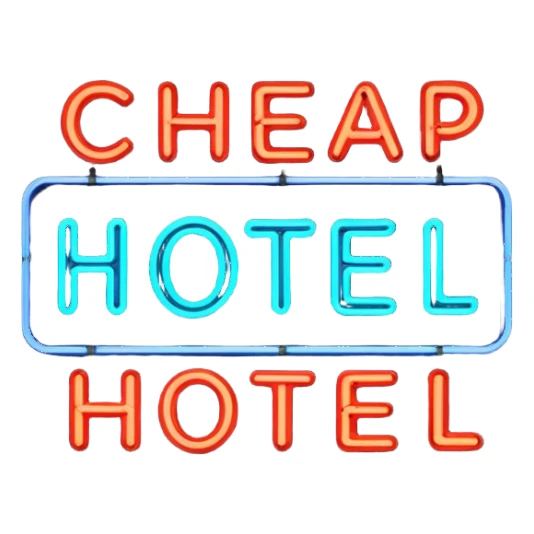 Hotel barato con letrero de neón. sticker