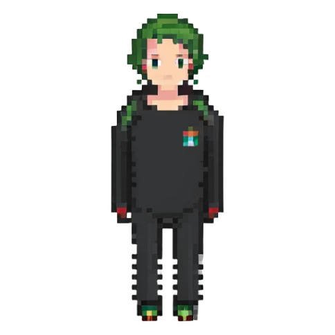 retro RPG style human character, compact proportions sticker