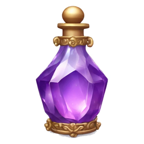 An ornate beautiful purple crystal vial containing a magical potion sticker