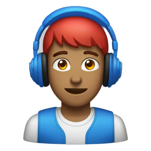 teen man with blue and red headset sticker
