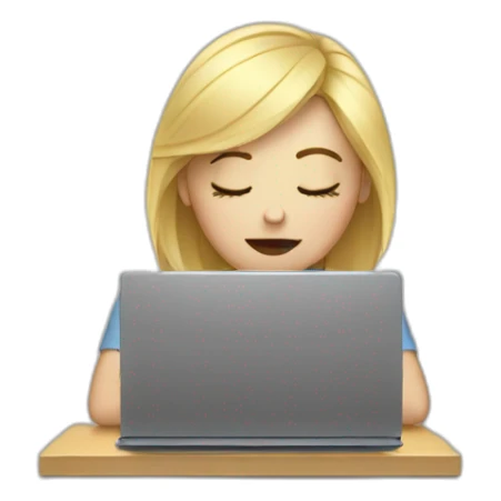 Blonde girl tired with laptop sticker