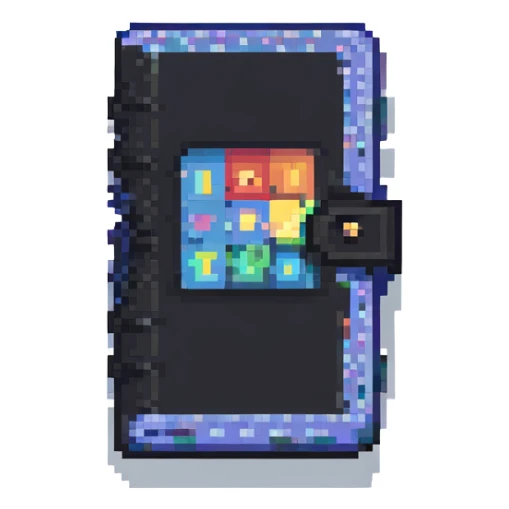 a diary, pixel art style, small and colorful sticker
