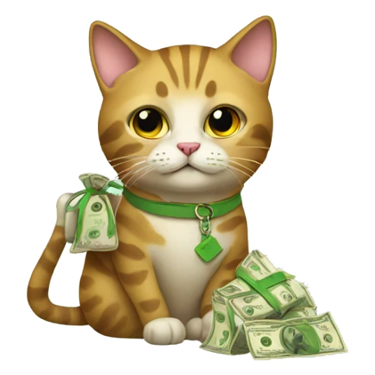rich cat with a bag of money sticker