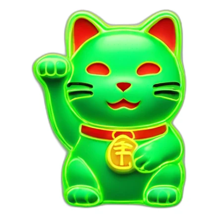 maneki neko 3d in the form of green neon sign sticker