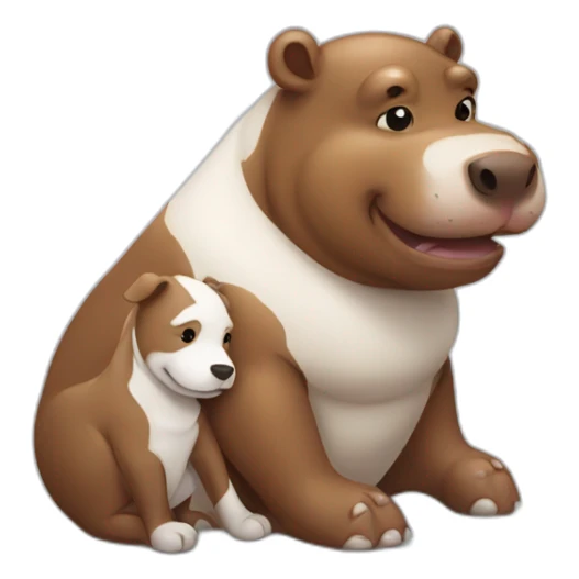 Brown Hippopotamus and White dog hugging  sticker