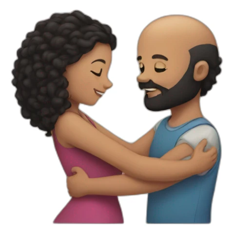 Bald boy with black beard hugging a girl with curly dark hair sticker