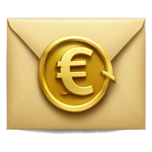 golden euro sign on an envelope sticker