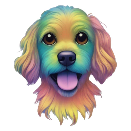 Multicolored rainbow retro groovy hippie trippy floral patterns on a metallic holographic iridescent blue dog face  sticker
