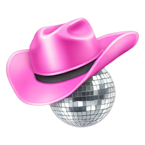 Disco ball with light pink cowboy hat sticker