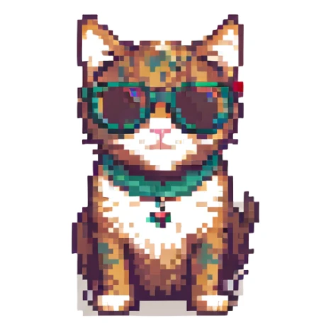 cat wearing sunglasses pixel art style sticker