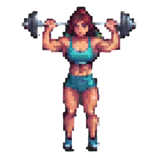 muscular woman, pixel art style, lifting weights sticker
