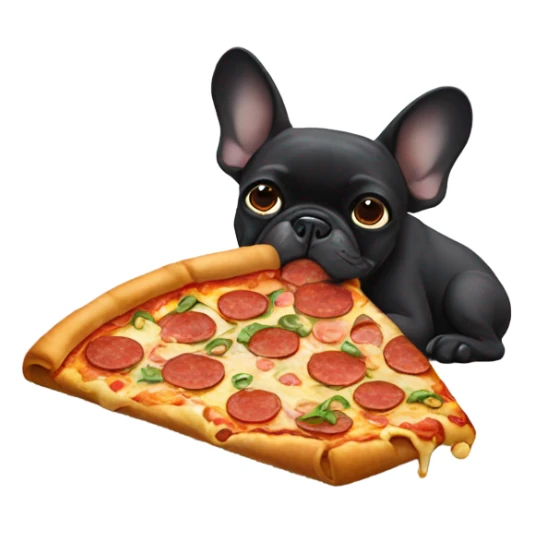 Black French bulldog eating pizza sticker