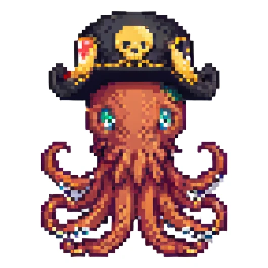 pixel art octopus wearing a pirate hat sticker