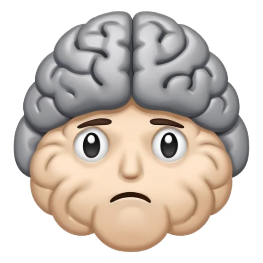 A sad, unhealthy brain with a frowning face, looking sick and tired sticker